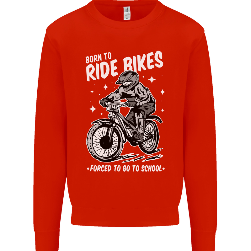 Born to Ride Motocross MotoX Dirt Bike Kids Sweatshirt Jumper Bright Red