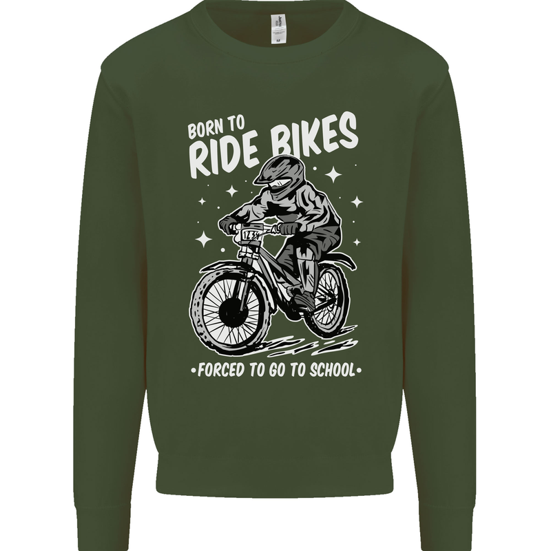 Born to Ride Motocross MotoX Dirt Bike Kids Sweatshirt Jumper Forest Green