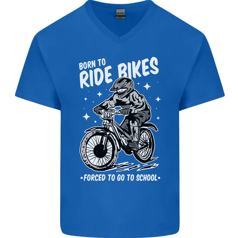 Born to Ride Motocross MotoX Dirt Bike Mens V-Neck Cotton T-Shirt Royal Blue