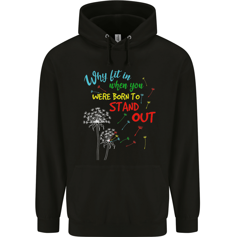 Born to Stand Out Autistic Autism ASD Mens 80% Cotton Hoodie Black