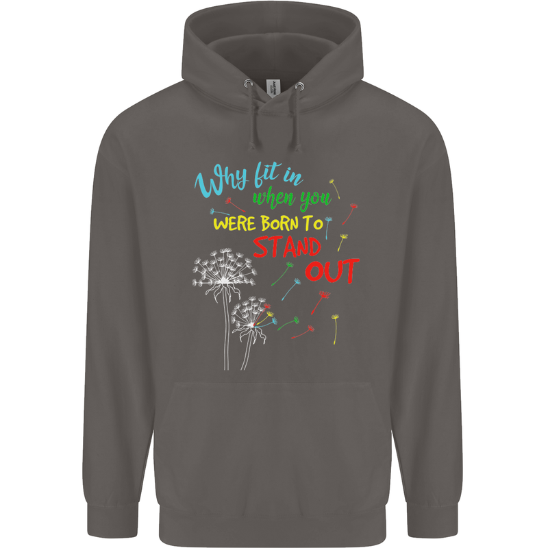 Born to Stand Out Autistic Autism ASD Mens 80% Cotton Hoodie Charcoal