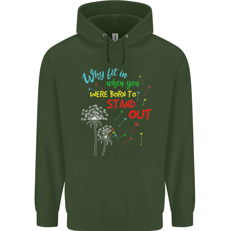 Born to Stand Out Autistic Autism ASD Mens 80% Cotton Hoodie Forest Green
