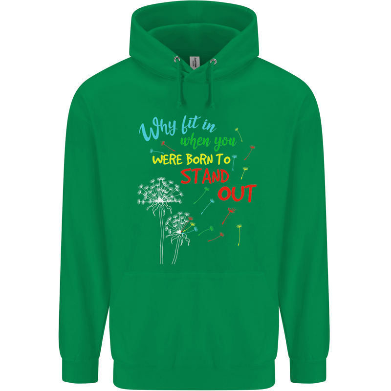 Born to Stand Out Autistic Autism ASD Mens 80% Cotton Hoodie Irish Green