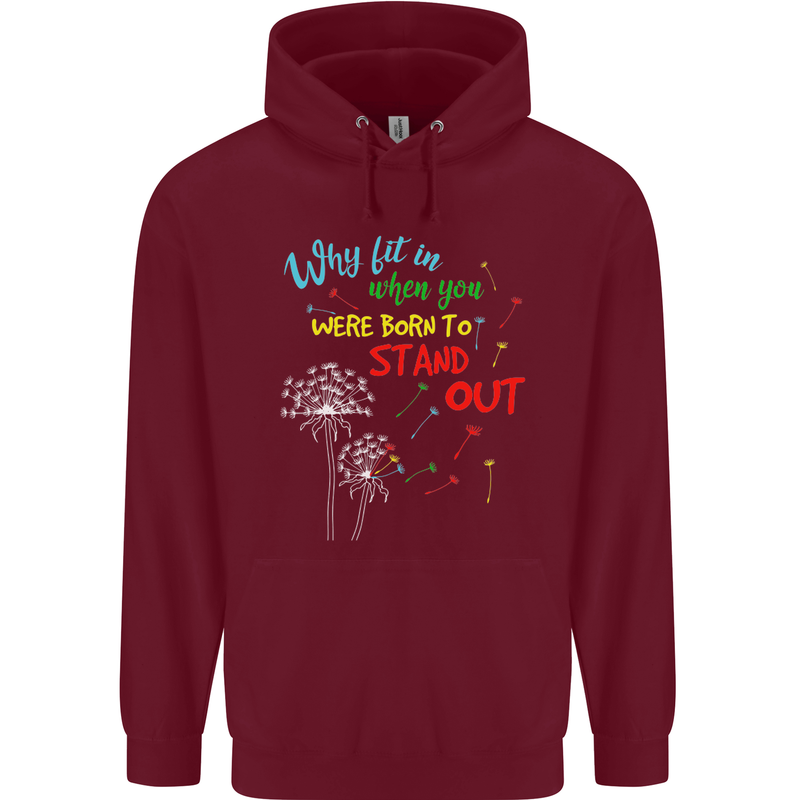 Born to Stand Out Autistic Autism ASD Mens 80% Cotton Hoodie Maroon