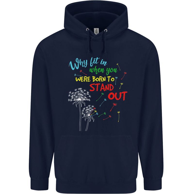Born to Stand Out Autistic Autism ASD Mens 80% Cotton Hoodie Navy Blue