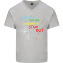Born to Stand Out Autistic Autism ASD Mens V-Neck Cotton T-Shirt Sports Grey