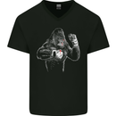 Boxing Gorilla MMA Mixed Martial Arts Boxer Mens V-Neck Cotton T-Shirt Black