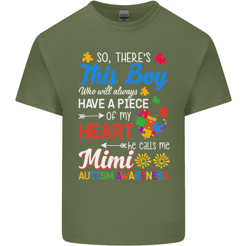 Boy Calls Me Mimi Autistic Autism Awareness Mens Cotton T-Shirt Tee Top Military Green