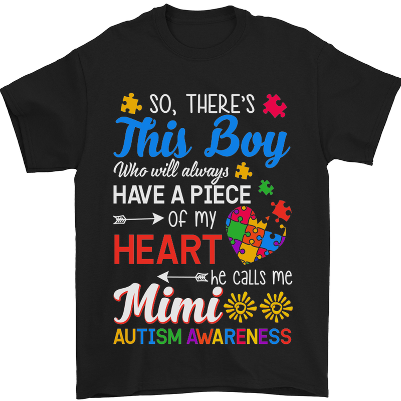 Boy Calls Me Mimi Autistic Autism Awareness Mens T-Shirt Cotton Gildan Black