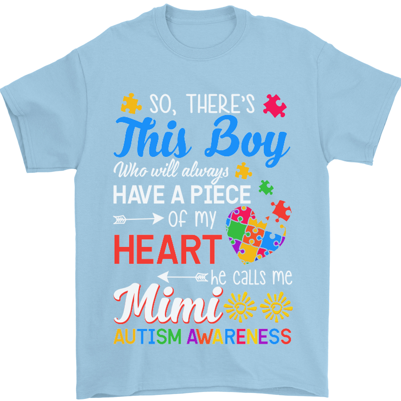 Boy Calls Me Mimi Autistic Autism Awareness Mens T-Shirt Cotton Gildan Light Blue