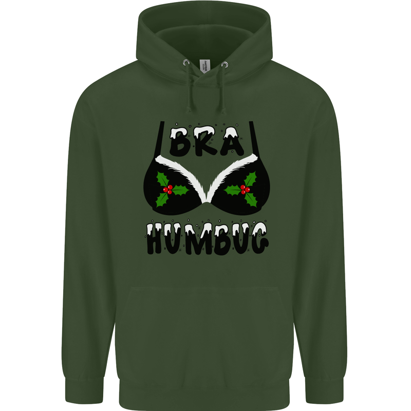 Bra Humbug Holly Funny Christmas Xmas Childrens Kids Hoodie Forest Green