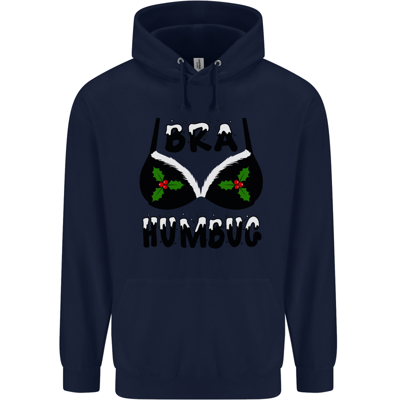 Bra Humbug Holly Funny Christmas Xmas Childrens Kids Hoodie Navy Blue
