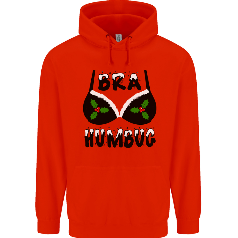 Bra Humbug Holly Funny Christmas Xmas Mens 80% Cotton Hoodie Bright Red