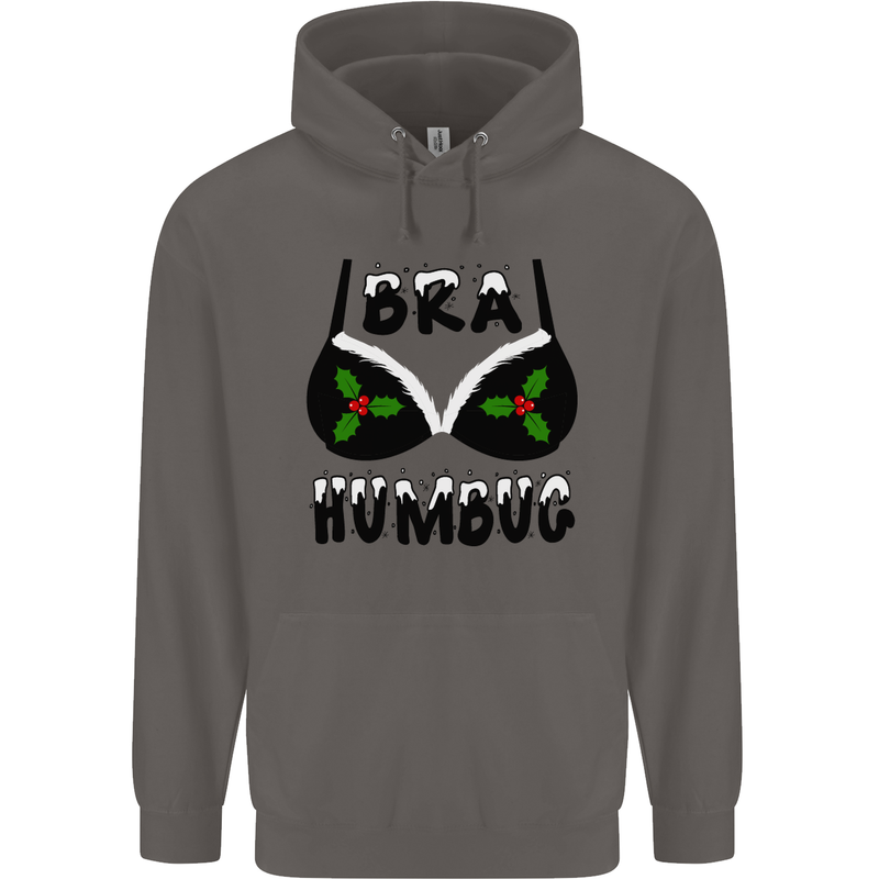 Bra Humbug Holly Funny Christmas Xmas Mens 80% Cotton Hoodie Charcoal