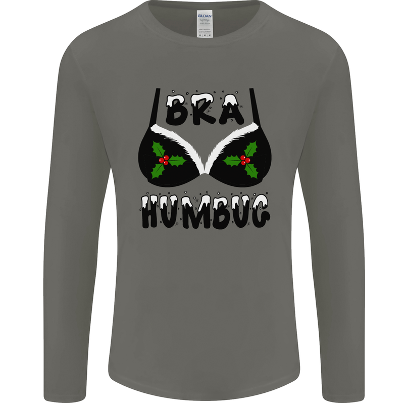 Bra Humbug Holly Funny Christmas Xmas Mens Long Sleeve T-Shirt Charcoal