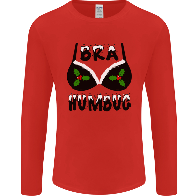 Bra Humbug Holly Funny Christmas Xmas Mens Long Sleeve T-Shirt Red