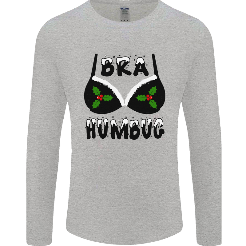 Bra Humbug Holly Funny Christmas Xmas Mens Long Sleeve T-Shirt Sports Grey