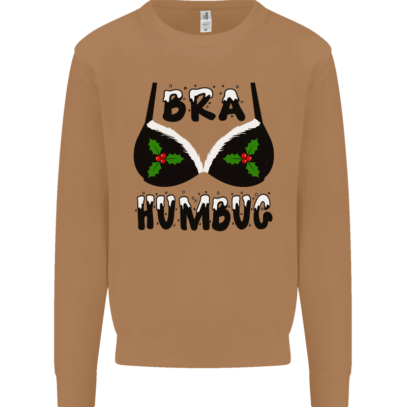 Bra Humbug Holly Funny Christmas Xmas Mens Sweatshirt Jumper Caramel Latte