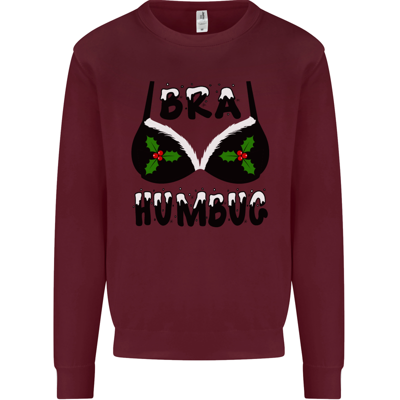 Bra Humbug Holly Funny Christmas Xmas Mens Sweatshirt Jumper Maroon