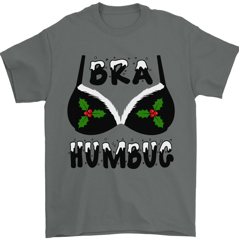 Bra Humbug Holly Funny Christmas Xmas Mens T-Shirt Cotton Gildan Charcoal