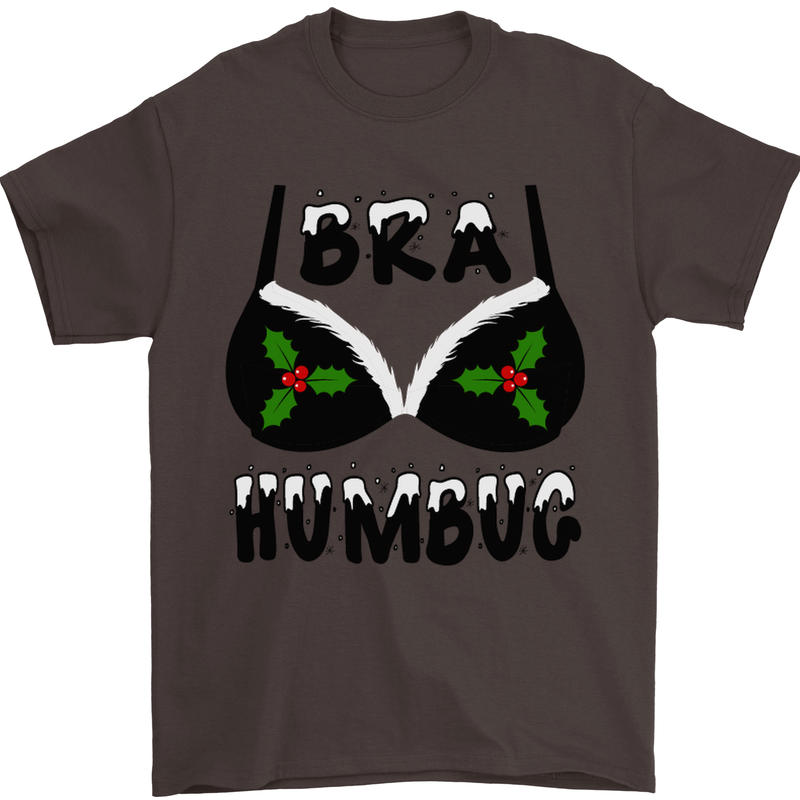 Bra Humbug Holly Funny Christmas Xmas Mens T-Shirt Cotton Gildan Dark Chocolate