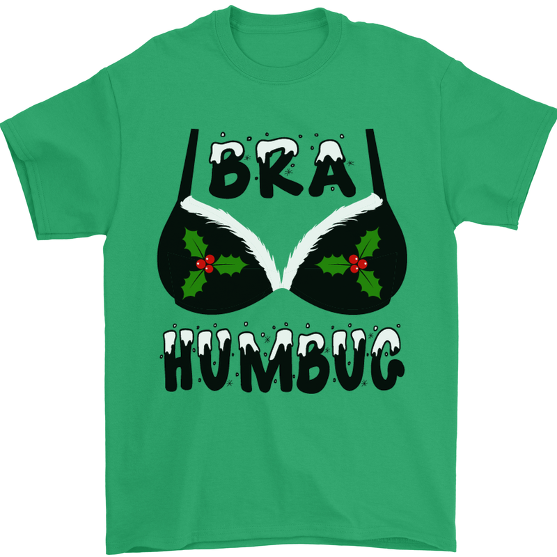 Bra Humbug Holly Funny Christmas Xmas Mens T-Shirt Cotton Gildan Irish Green