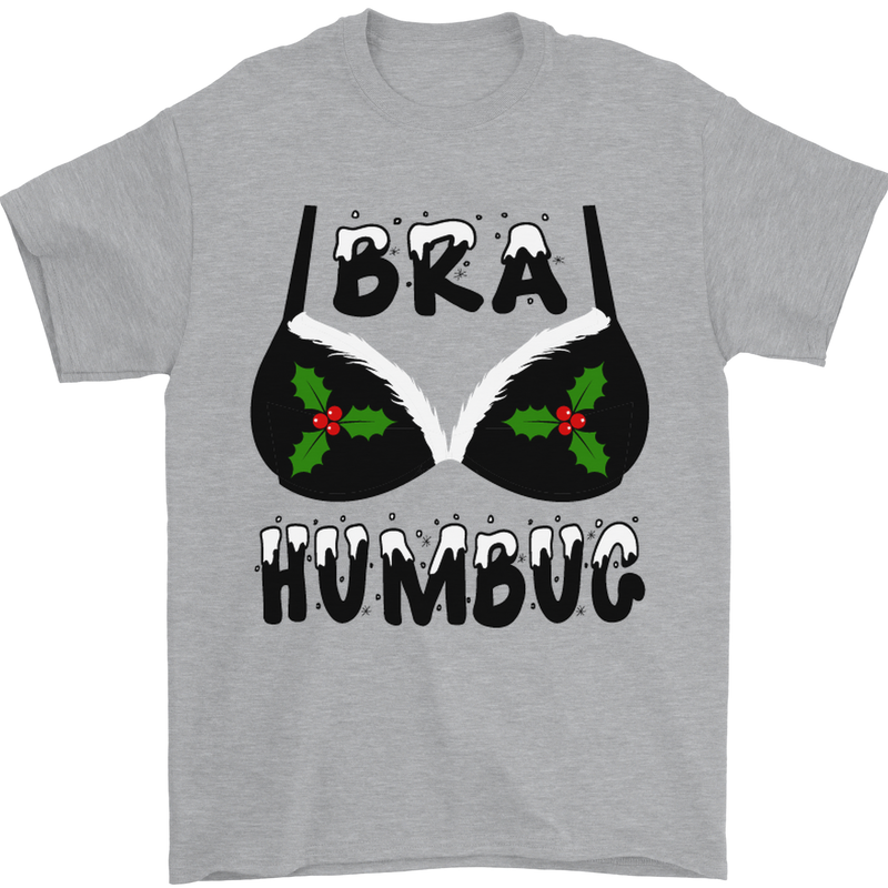 Bra Humbug Holly Funny Christmas Xmas Mens T-Shirt Cotton Gildan Sports Grey