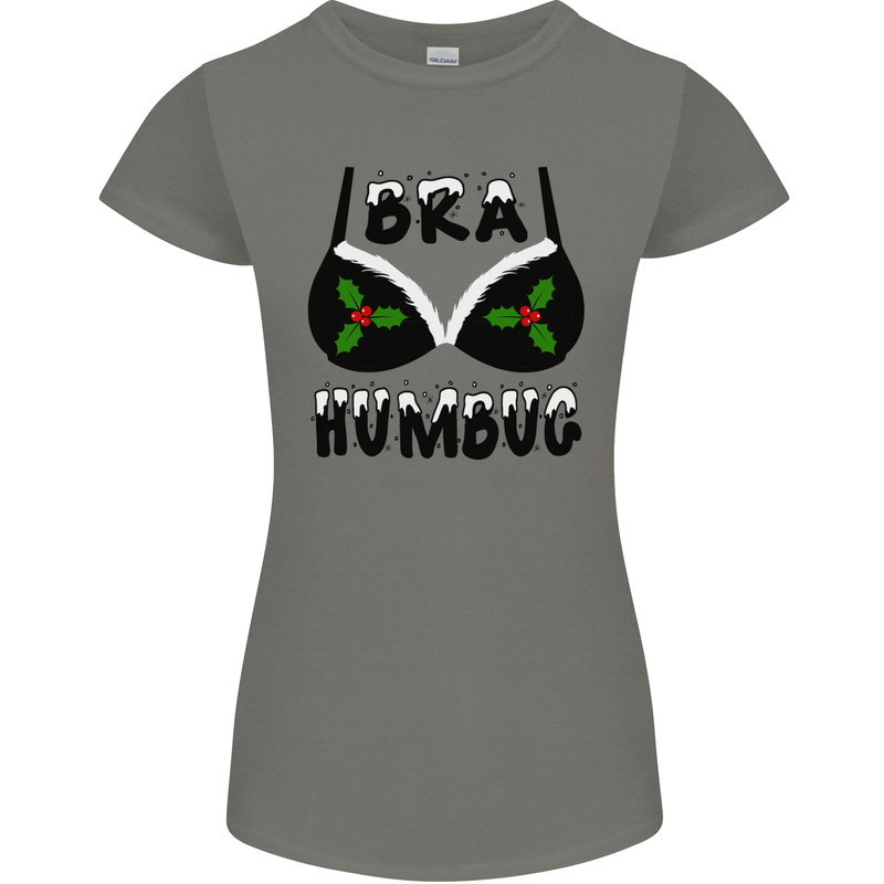 Bra Humbug Holly Funny Christmas Xmas Womens Petite Cut T-Shirt Charcoal