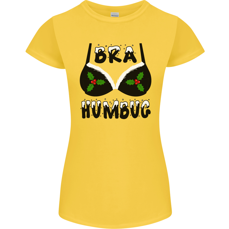 Bra Humbug Holly Funny Christmas Xmas Womens Petite Cut T-Shirt Yellow
