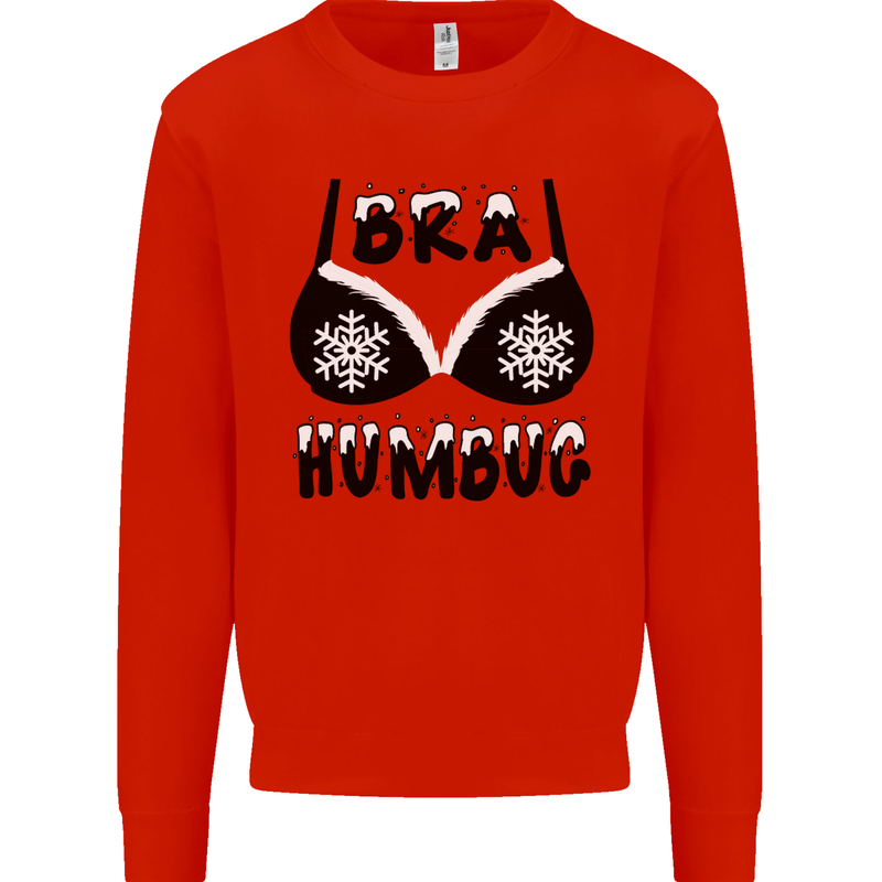 Bra Humbug Snowflake Funny Christmas Mens Sweatshirt Jumper Bright Red