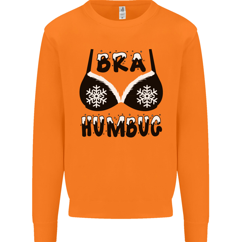 Bra Humbug Snowflake Funny Christmas Mens Sweatshirt Jumper Orange