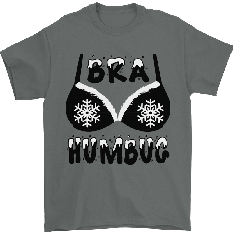 Bra Humbug Snowflake Funny Christmas Mens T-Shirt Cotton Gildan Charcoal