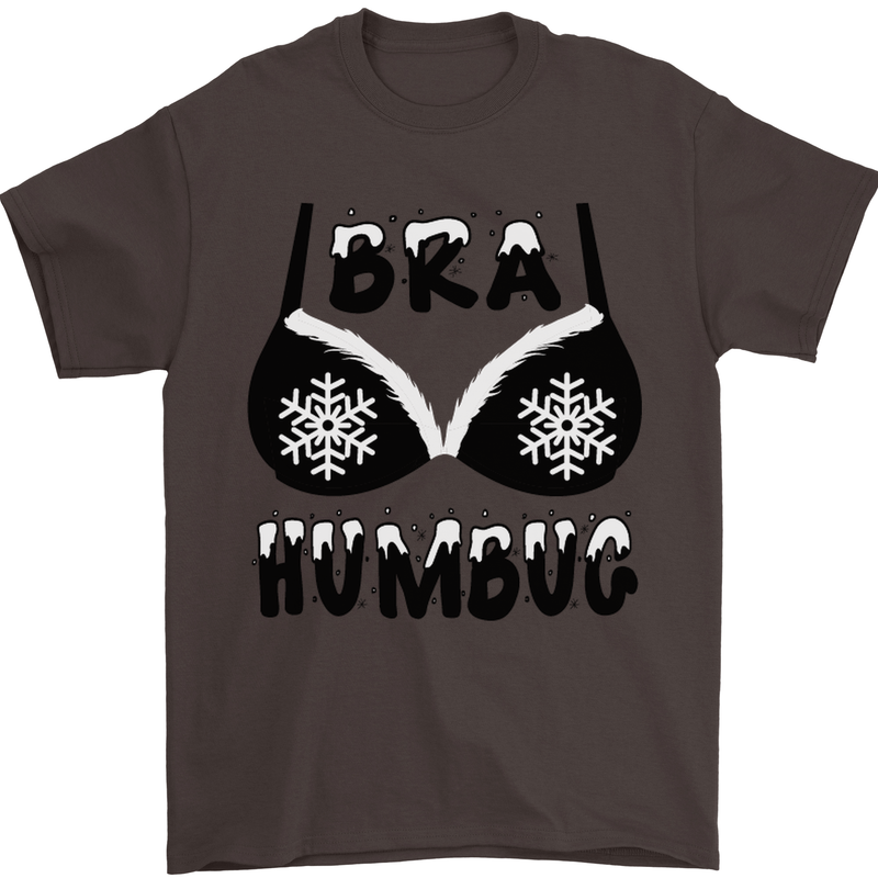 Bra Humbug Snowflake Funny Christmas Mens T-Shirt Cotton Gildan Dark Chocolate
