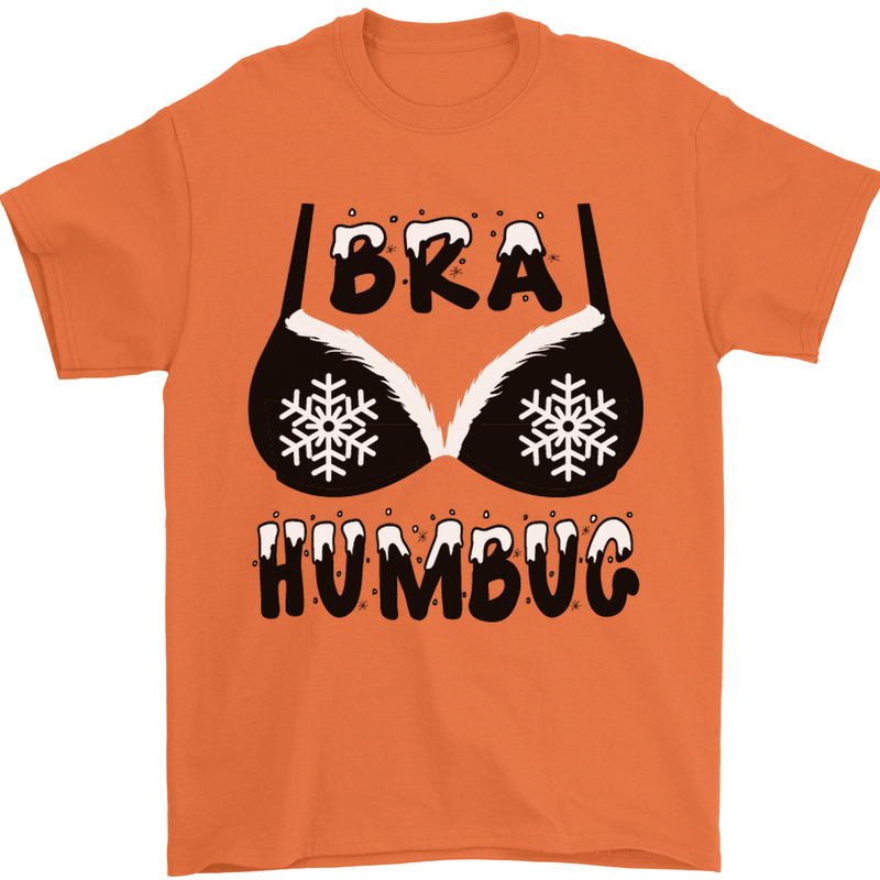 Bra Humbug Snowflake Funny Christmas Mens T-Shirt Cotton Gildan Orange