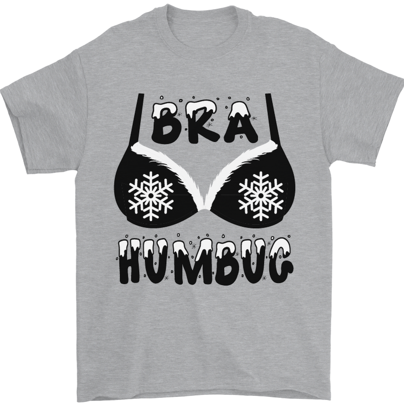 Bra Humbug Snowflake Funny Christmas Mens T-Shirt Cotton Gildan Sports Grey