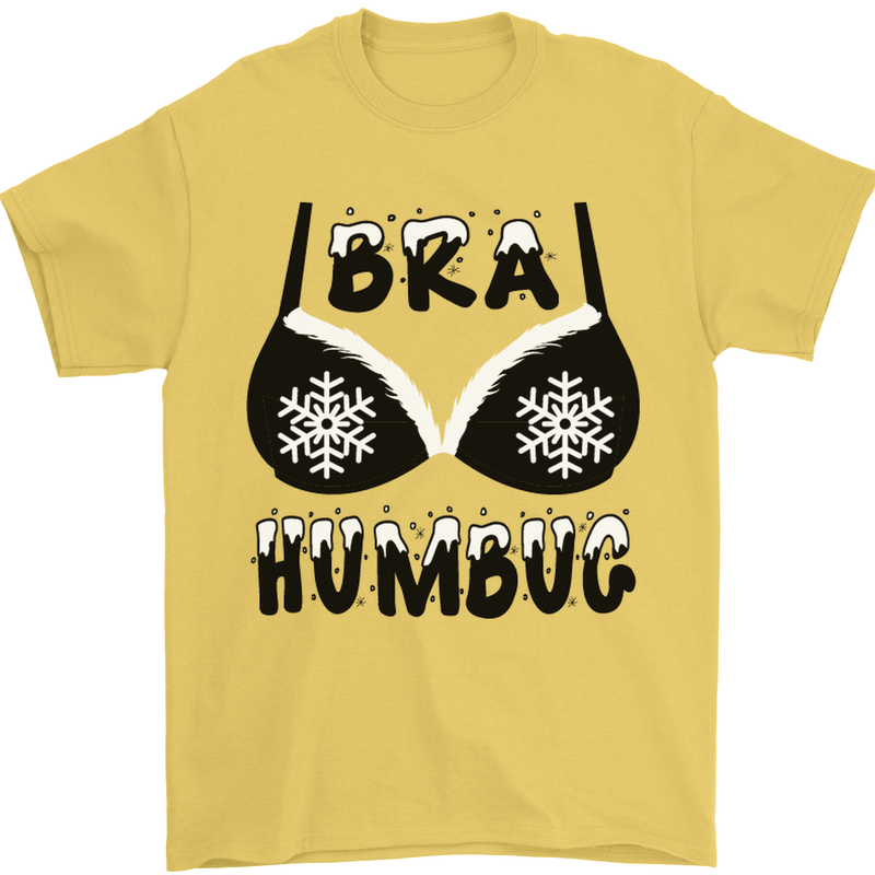 Bra Humbug Snowflake Funny Christmas Mens T-Shirt Cotton Gildan Yellow