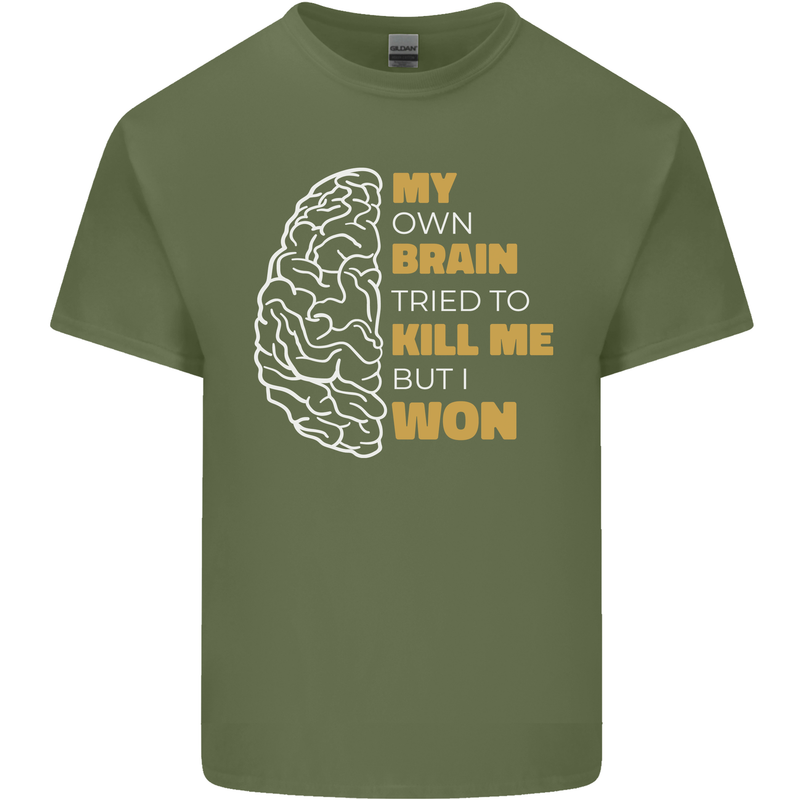 Brain Cancer Aneurysm Awareness Mens Cotton T-Shirt Tee Top Military Green