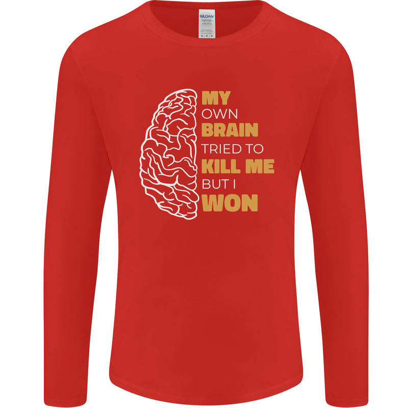 Brain Cancer Aneurysm Awareness Mens Long Sleeve T-Shirt Red