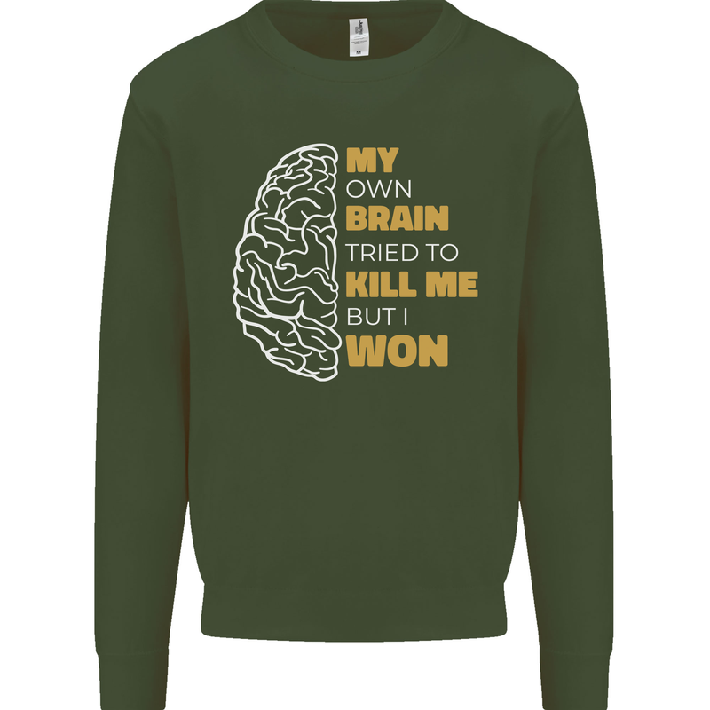 Brain Cancer Aneurysm Awareness Mens Sweatshirt Jumper Forest Green