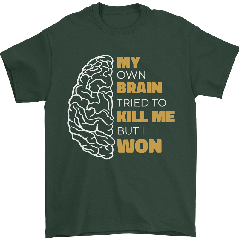 Brain Cancer Aneurysm Awareness Mens T-Shirt 100% Cotton Forest Green