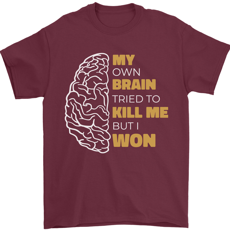 Brain Cancer Aneurysm Awareness Mens T-Shirt 100% Cotton Maroon