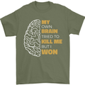 Brain Cancer Aneurysm Awareness Mens T-Shirt 100% Cotton Military Green