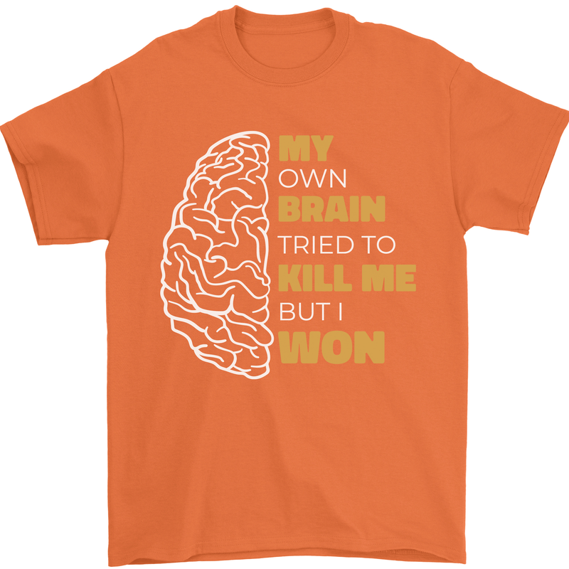 Brain Cancer Aneurysm Awareness Mens T-Shirt 100% Cotton Orange
