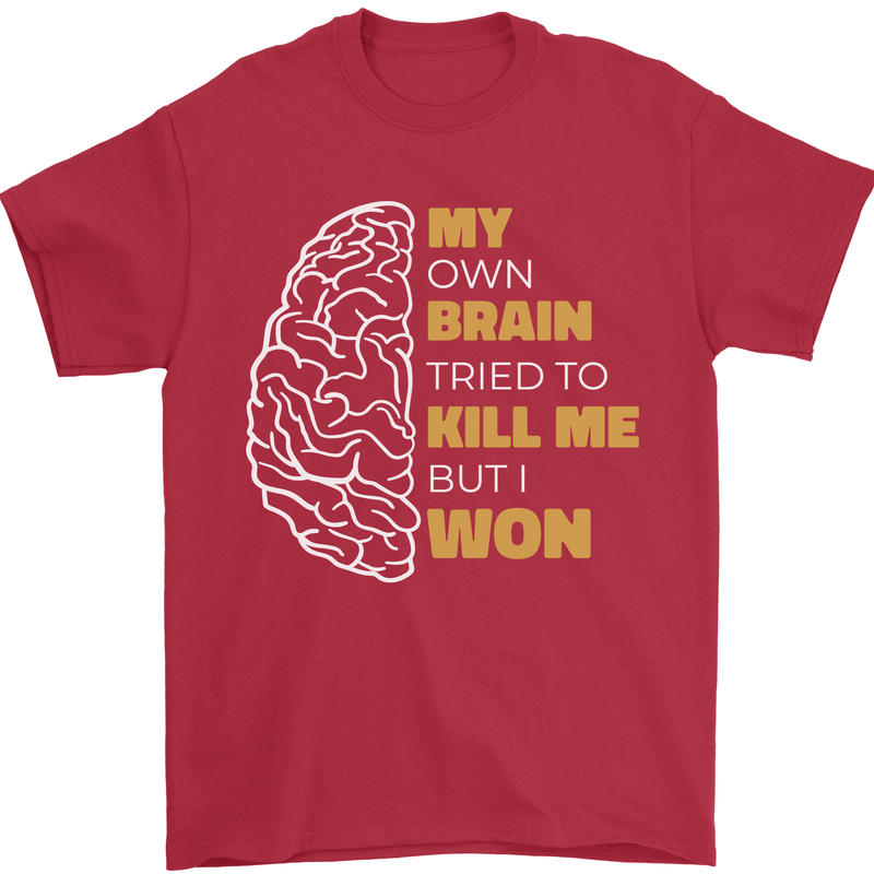 Brain Cancer Aneurysm Awareness Mens T-Shirt 100% Cotton Red