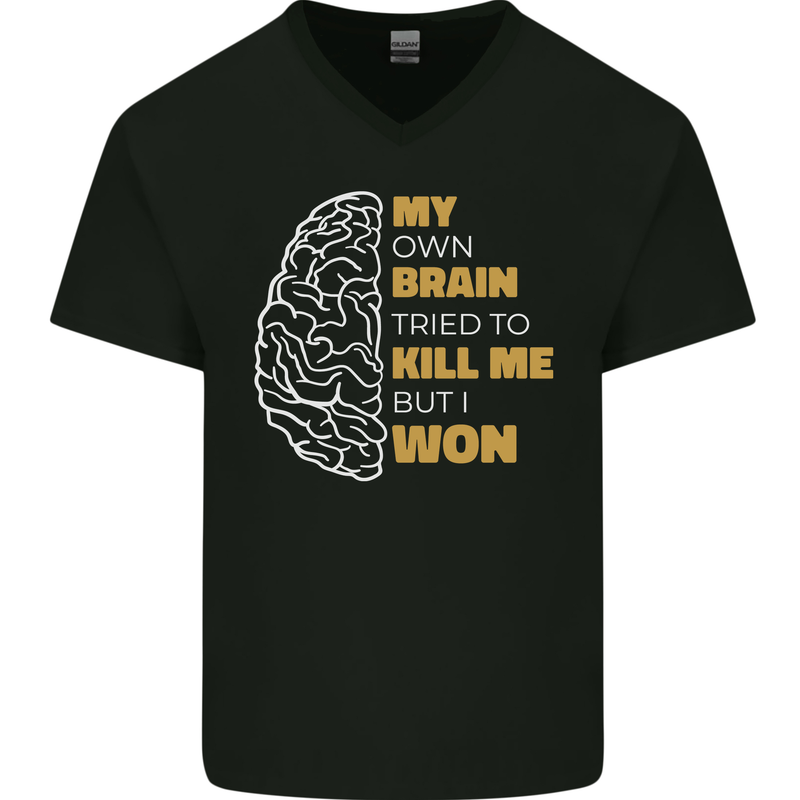 Brain Cancer Aneurysm Awareness Mens V-Neck Cotton T-Shirt Black