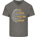 Brain Cancer Aneurysm Awareness Mens V-Neck Cotton T-Shirt Charcoal