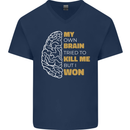 Brain Cancer Aneurysm Awareness Mens V-Neck Cotton T-Shirt Navy Blue
