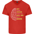 Brain Cancer Aneurysm Awareness Mens V-Neck Cotton T-Shirt Red