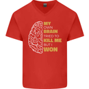 Brain Cancer Aneurysm Awareness Mens V-Neck Cotton T-Shirt Red