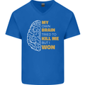 Brain Cancer Aneurysm Awareness Mens V-Neck Cotton T-Shirt Royal Blue